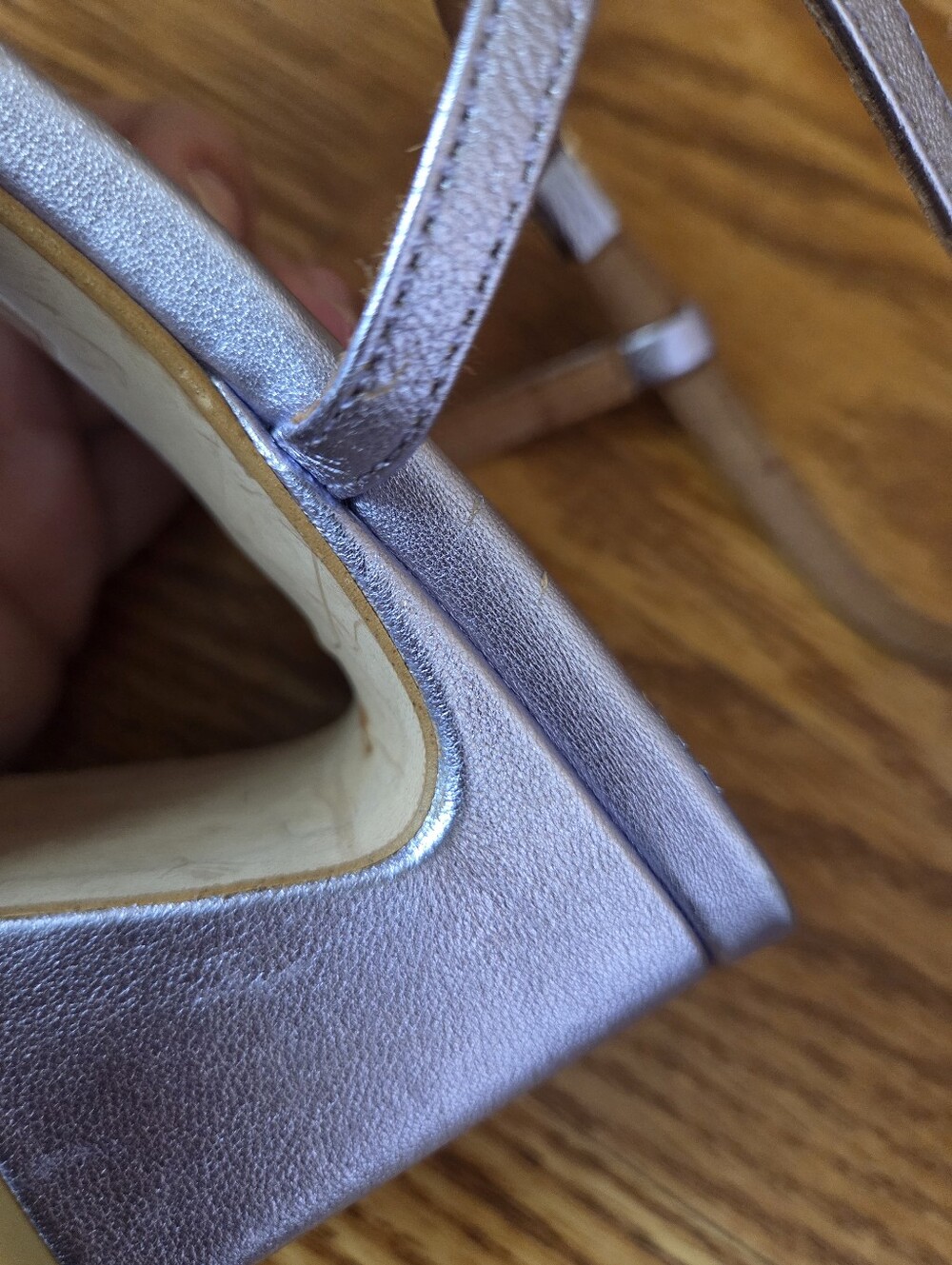 Metallic Lavender Strappy Block Heel Sandals - Picture 12 of 16